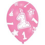lyserøde balloner med 1 tal til pigefødselsdag
