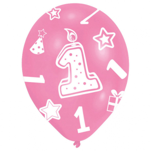 lyserøde balloner med 1 tal til pigefødselsdag