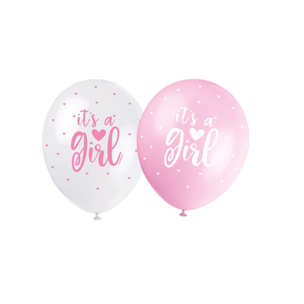 Balloner 'It's a girl', lyserødt - 5 stk.