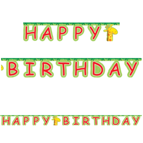 Guirlande med bogstaver til børnefødselsdag og jungletema