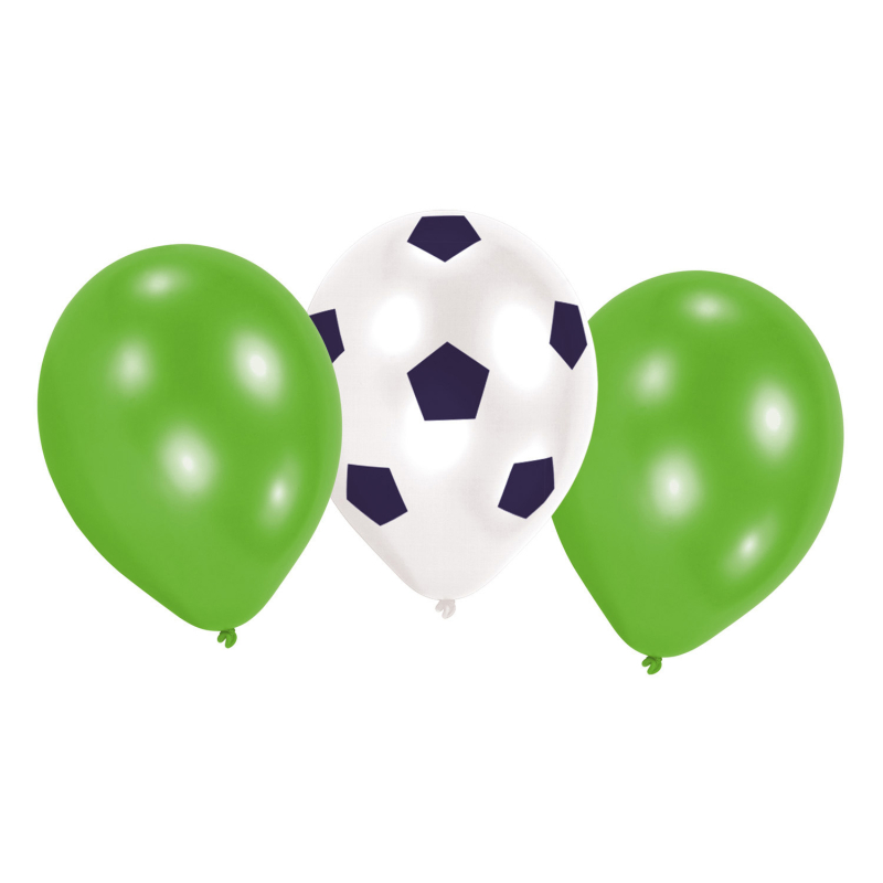 Billede af Latex balloner med fodbolde, grønt/hvid - 6 stk.