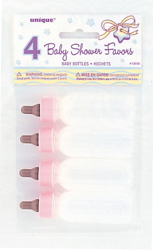 små sutteflasker som bordpynt til babyshower, navngivning, barnedåb med elefant lyserødt