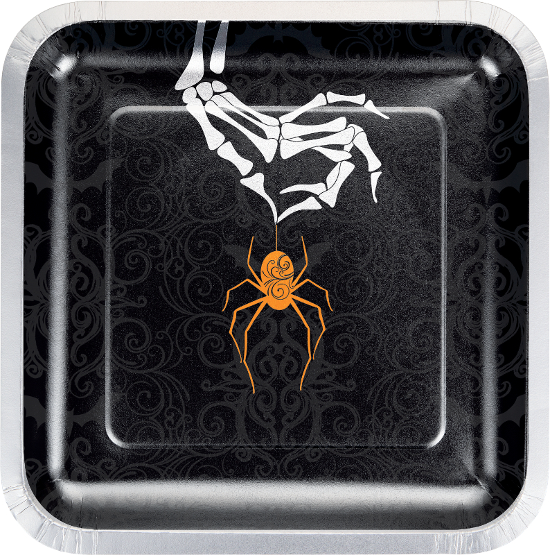 Paptallerkner til Halloween, skelet, kvadratisk - 8 stk.