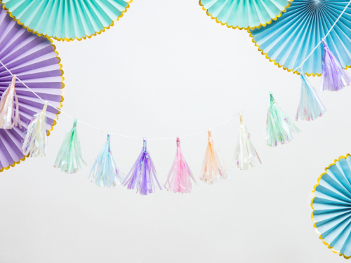 Tassel guirlande med pastel farvet glimmer tasseler