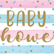 Banner til babyshower med gender reveal