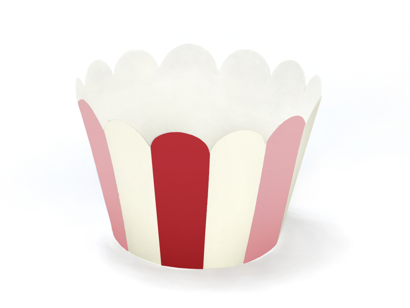 Cupcake wrappers/muffinsforme, rød/hvid - 6 stk.