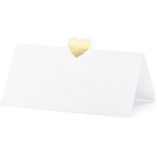 bordkort med guldfarvede hjerte på