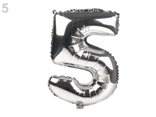 Tal ballon formet som 5 tal i festlige sølv folie