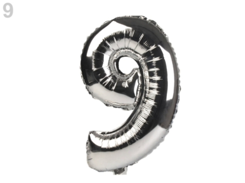 Tal ballon formet som 9 tal i flot sølv folie til både helium og almindelig luft.