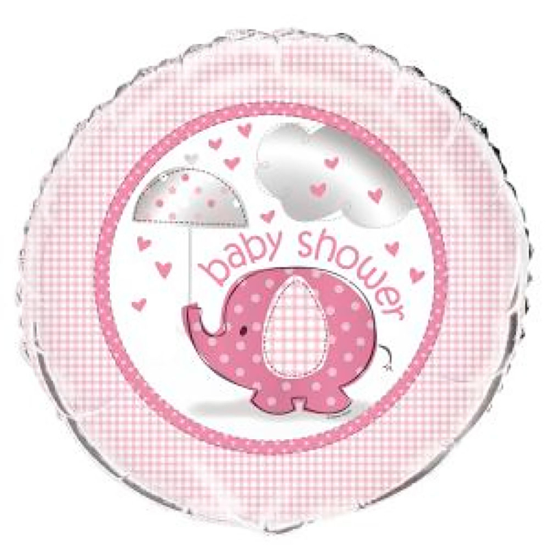 Lyserød folie ballon til babyshower med elefant