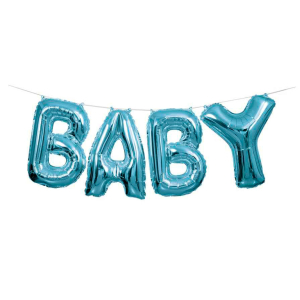 Lyseblå folie ballon banner til babyshower og barnedåb