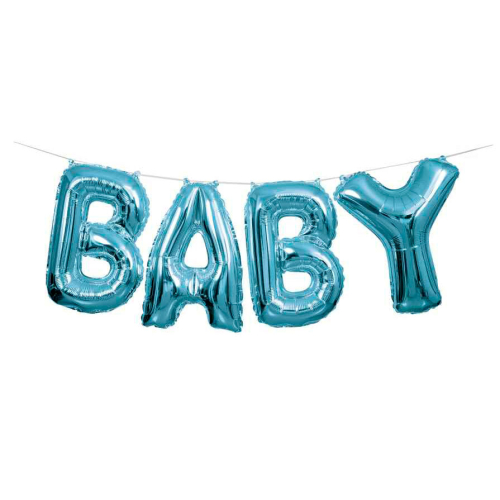 Lyseblå folie ballon banner til babyshower og barnedåb