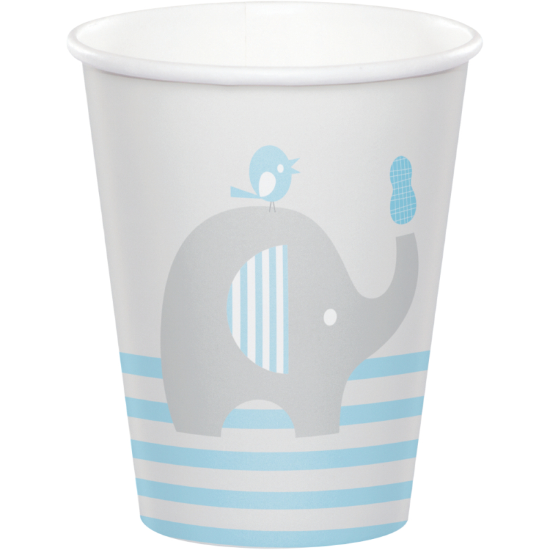 Billede af Papkrus til Baby Shower, dåb, navngivning m. ´Peanut´ elefant, lyseblåt/grå - 8 stk.