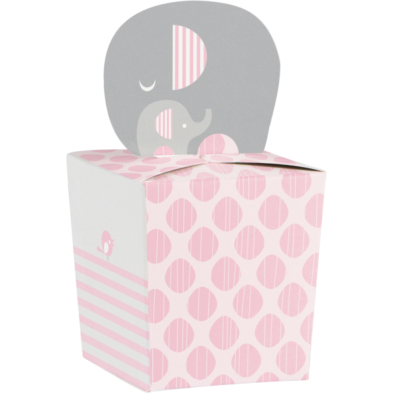 Gaveæske til Baby Shower, dåb m. 'Peanut' elefant, lyserødt - 8 stk.