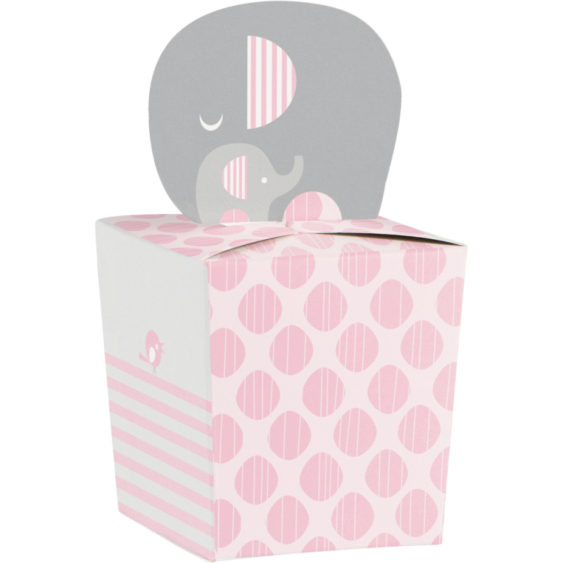 Billede af Gaveæske til Baby Shower, dåb m. ´Peanut´ elefant, lyserødt - 8 stk.