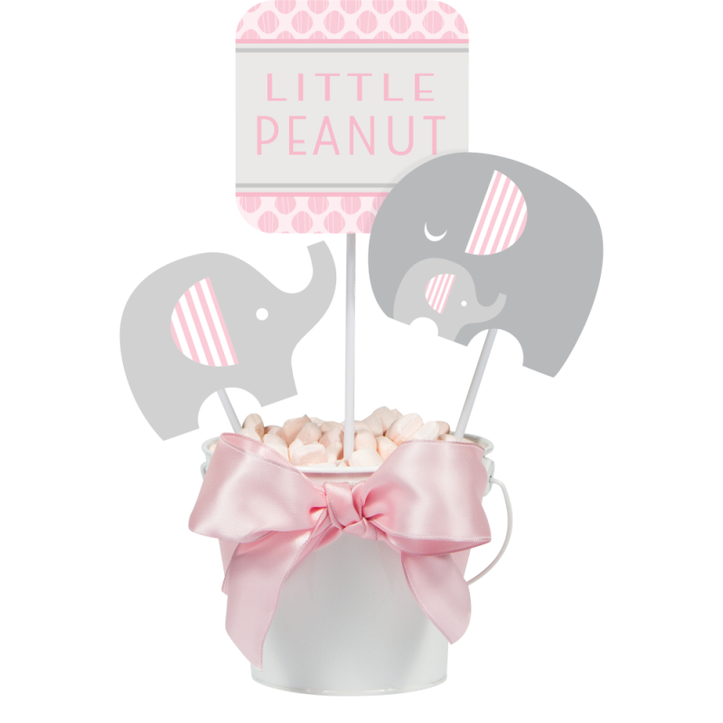 Dekorationspinde til Baby Shower, navngivning, dåb m. elefant, lyserødt - 3 stk.