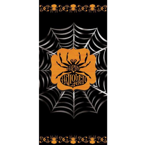 Halloween dør plakat med edderkop og spindelvæv