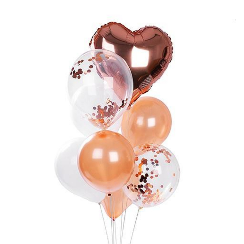 Billede af Ballon sæt, rosegold, konfetti, folie - 10 stk.