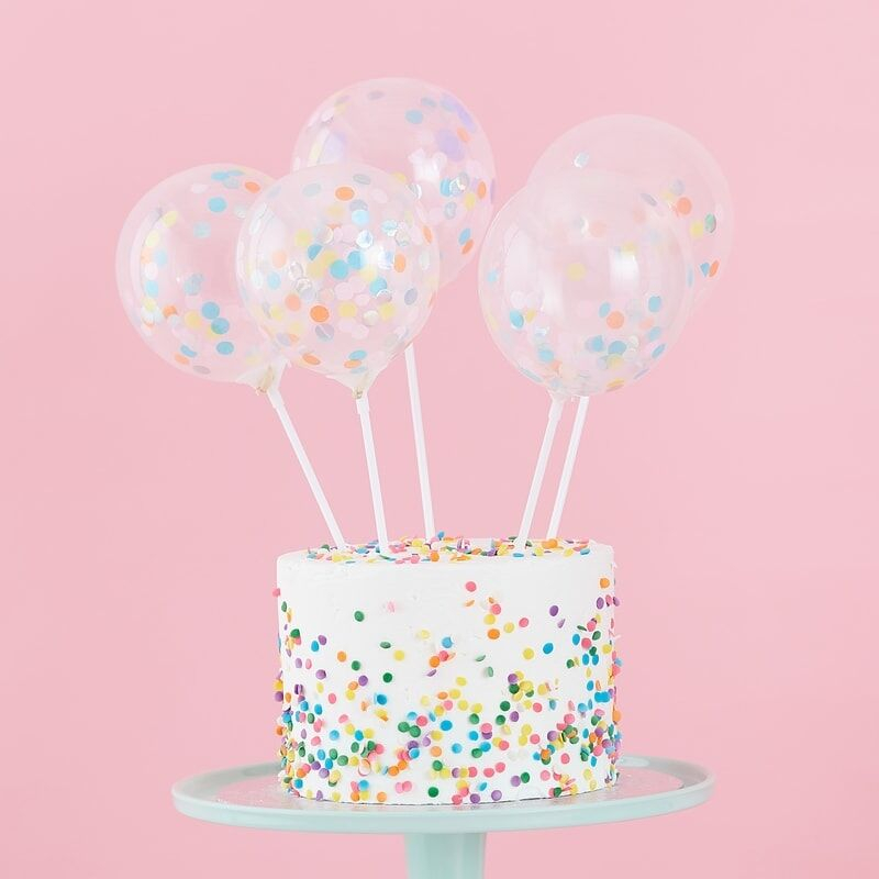 Konfetti balloner, pastel, med ballonpinde - 5 stk.