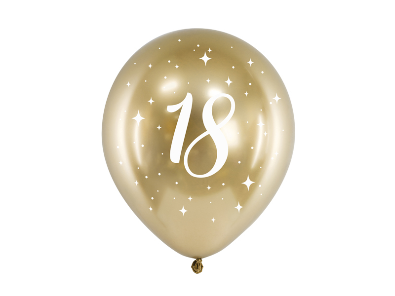 18 års balloner, metallic guld - 6 stk.