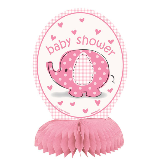 Bordpynt til Baby Shower m. søde elefanter, lyserødt - 4 stk.