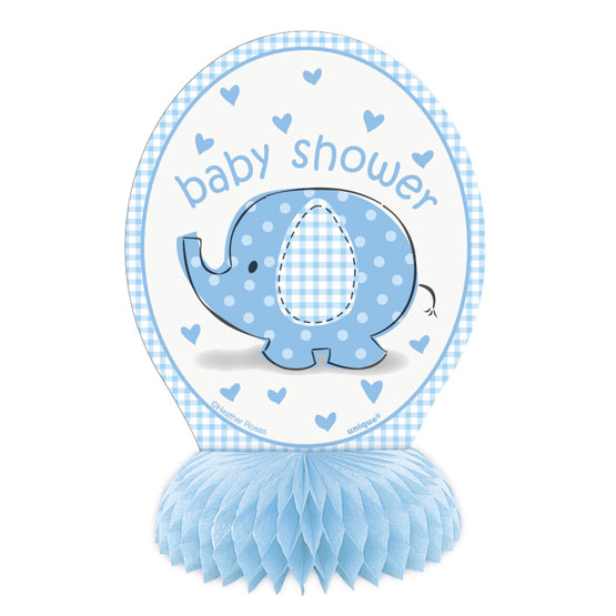 Bordpynt til Baby Shower m. sød elefant, lyseblåt - 4 stk.