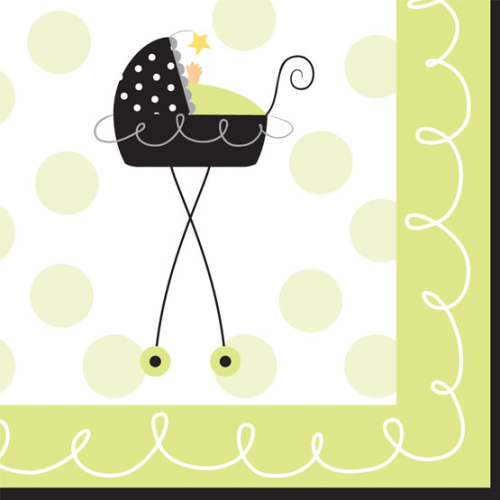 servietter med barnevogn motiv til baby shower eller barnedåb