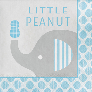 lyseblå grå servietter til baby shower med elefant