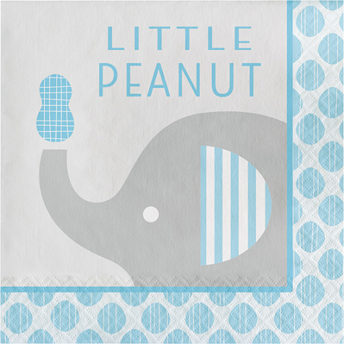 lyseblå grå servietter til baby shower med elefant
