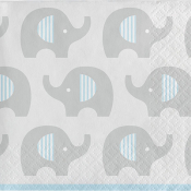 små servietter med elefant grå lyseblå til baby shower eller barnedåb