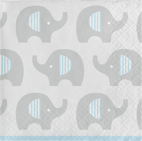 små servietter med elefant grå lyseblå til baby shower eller barnedåb