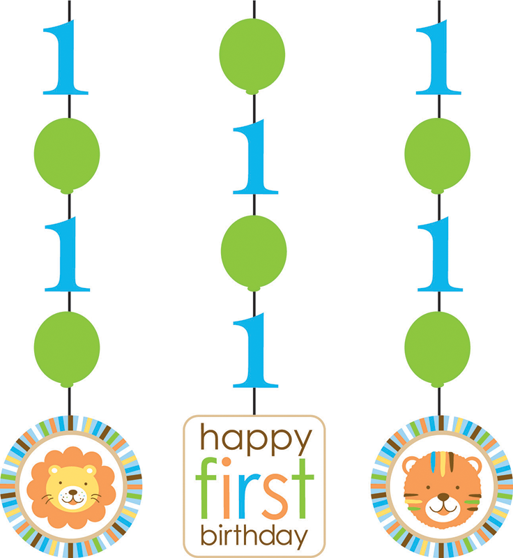 Billede af Guirlande til børnefødselsdag med løve og 1 tal, lyseblåt - 1 stk.