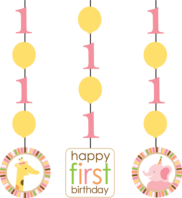 Billede af Guirlande til børnefødselsdag med sødt giraf og 1 tal, lyserødt - 1 stk.