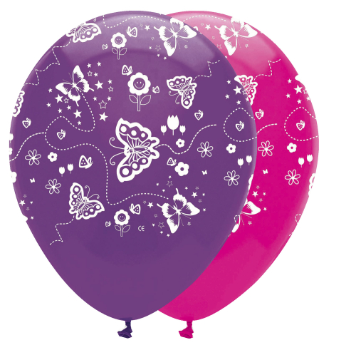 balloner lyserød lilla med sommerfugle 