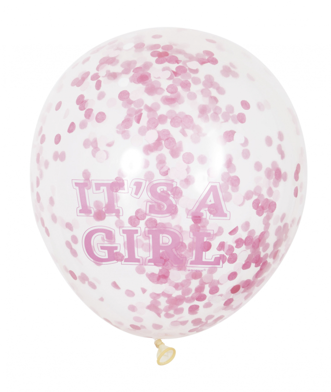 Konfetti balloner til Baby Shower, dåb, navngivning, lyserødt - 6 stk.