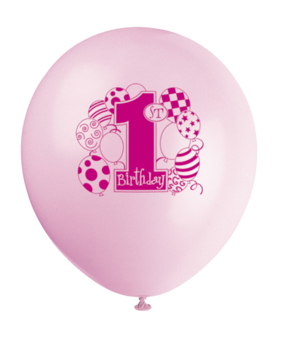 ballon med 1 tal til første fødselsdag lyserødt
