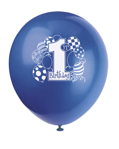 ballon med 1 tal til første fødselsdag blå