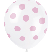 hvide balloner med lyserøde polka dots