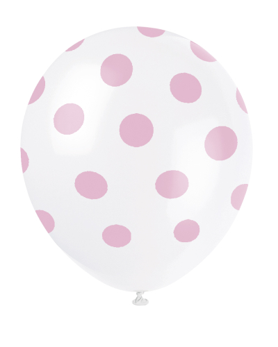 hvide balloner med lyserøde polka dots