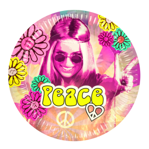 paptallerkner i hippie stil med peace tegn 