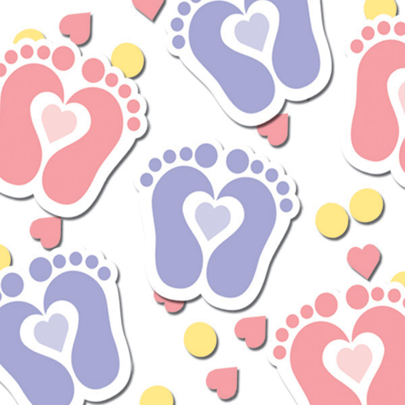 Konfetti til Baby Shower, barnedåb med prikker og fødder, lyserødt - 14 g