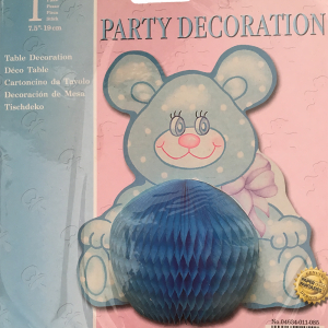 bordpynt til barnedåb, baby shower, navngivning lyseblå bamse